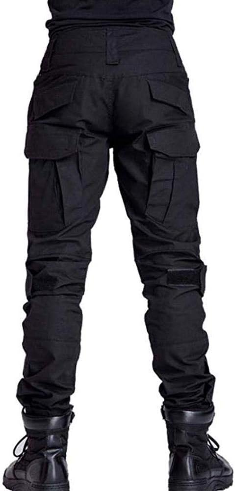 TRGPSG Men's Hiking Pants, Ripstop Camo Cargo Pants, Multi-Pocket Casual Work Pants 32 Black