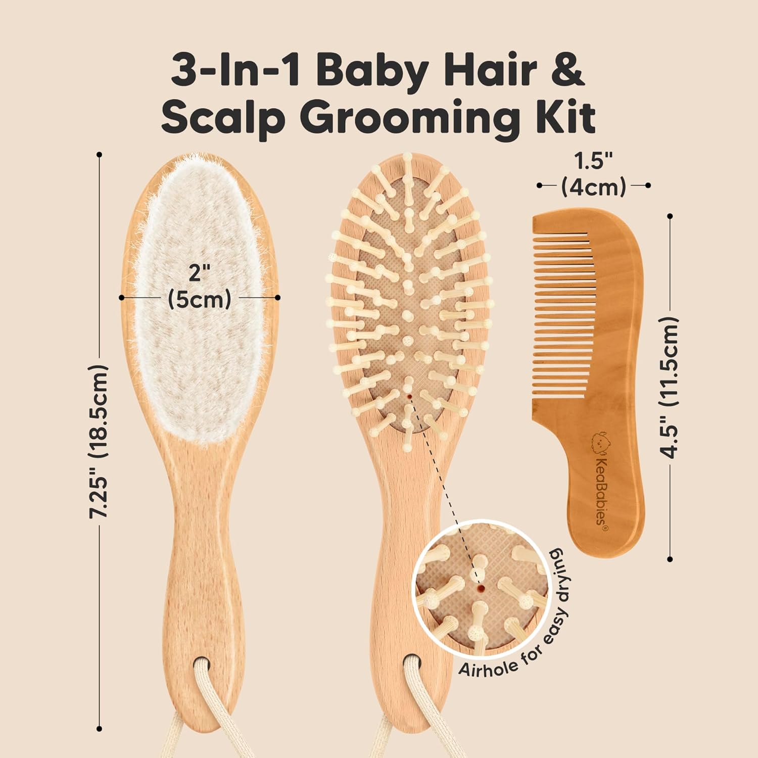 Baby Hair Brush Set for Newborns - Soft Goat Bristle Wooden Baby Brush and Comb Set Newborn Grooming Kit for Cradle Cap, Durable & Gentle, Boy, Girl Infant Essentials Care Kit Brush (Regular, Walnut) Walnut Oval, Regular