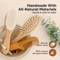 Baby Hair Brush Set for Newborns - Soft Goat Bristle Wooden Baby Brush and Comb Set Newborn Grooming Kit for Cradle Cap, Durable & Gentle, Boy, Girl Infant Essentials Care Kit Brush (Regular, Walnut) Walnut Oval, Regular
