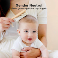 Baby Hair Brush Set for Newborns - Soft Goat Bristle Wooden Baby Brush and Comb Set Newborn Grooming Kit for Cradle Cap, Durable & Gentle, Boy, Girl Infant Essentials Care Kit Brush (Regular, Walnut) Walnut Oval, Regular