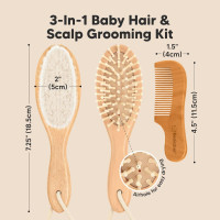 Baby Hair Brush Set for Newborns - Soft Goat Bristle Wooden Baby Brush and Comb Set Newborn Grooming Kit for Cradle Cap, Durable & Gentle, Boy, Girl Infant Essentials Care Kit Brush (Regular, Walnut) Walnut Oval, Regular