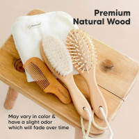 Baby Hair Brush Set for Newborns - Soft Goat Bristle Wooden Baby Brush and Comb Set Newborn Grooming Kit for Cradle Cap, Durable & Gentle, Boy, Girl Infant Essentials Care Kit Brush (Regular, Walnut) Walnut Oval, Regular