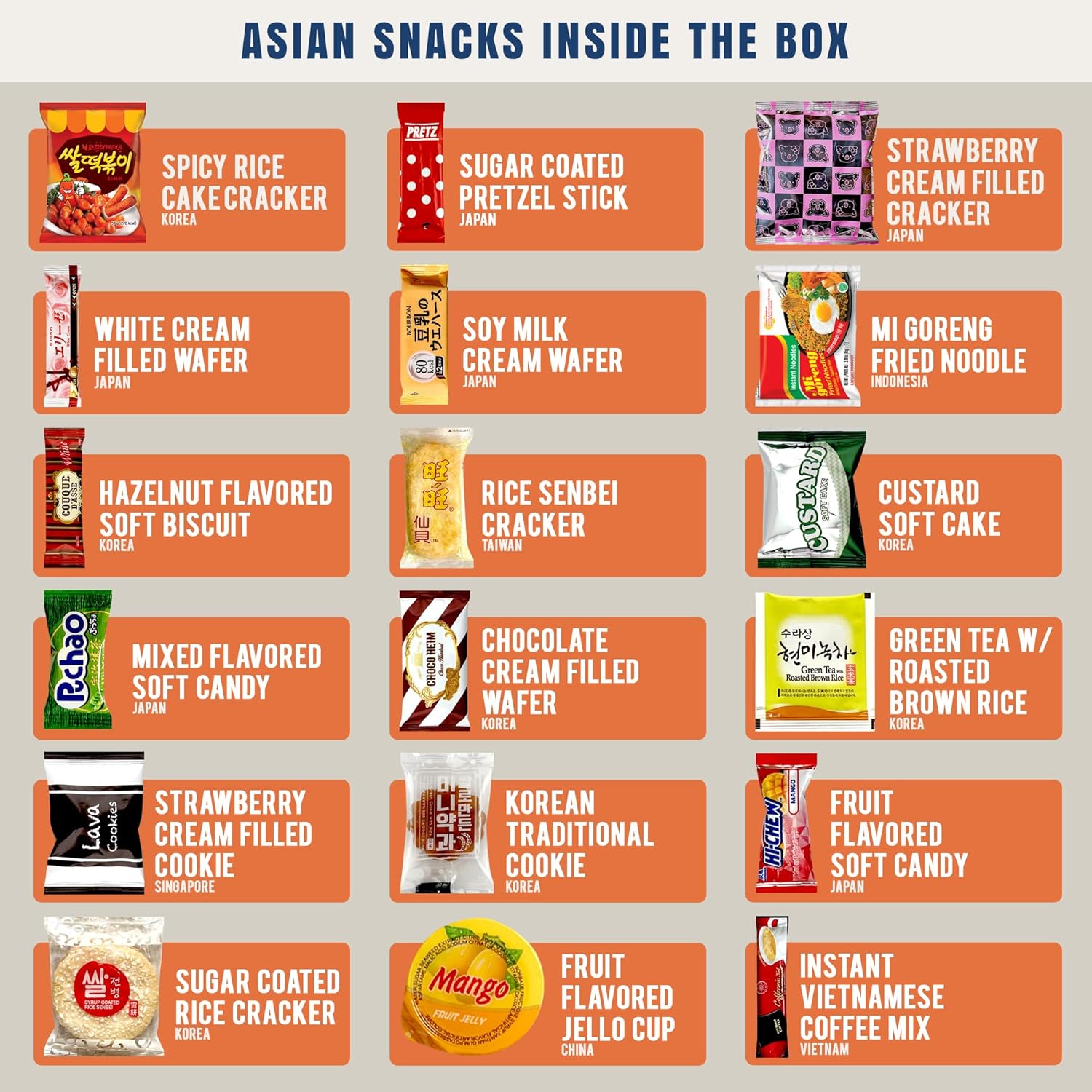 Dagaon Asian Snack Box 22 Count - Snacks from Korea, Japan, China, Indonesia, Taiwan, Vietnam, Etc. Assortment of Chip, Ramen, Biscuits, Cookies, Pies, Crackers, Candies and Much More.