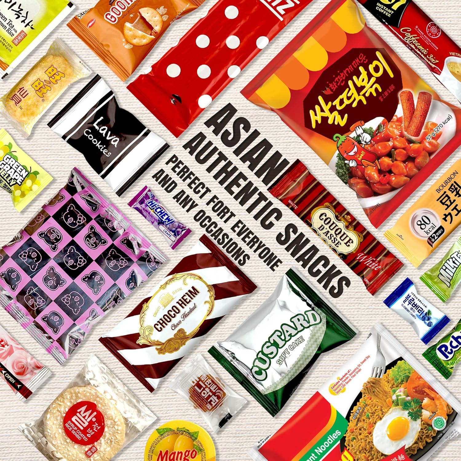 Dagaon Asian Snack Box 22 Count - Snacks from Korea, Japan, China, Indonesia, Taiwan, Vietnam, Etc. Assortment of Chip, Ramen, Biscuits, Cookies, Pies, Crackers, Candies and Much More.