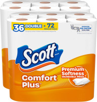 Scott ComfortPlus Toilet Paper, 36 Double Rolls, 231 Sheets per Roll, Septic-Safe, 1-Ply Toilet Tissue Double 231 Sheets (Pack of 36)