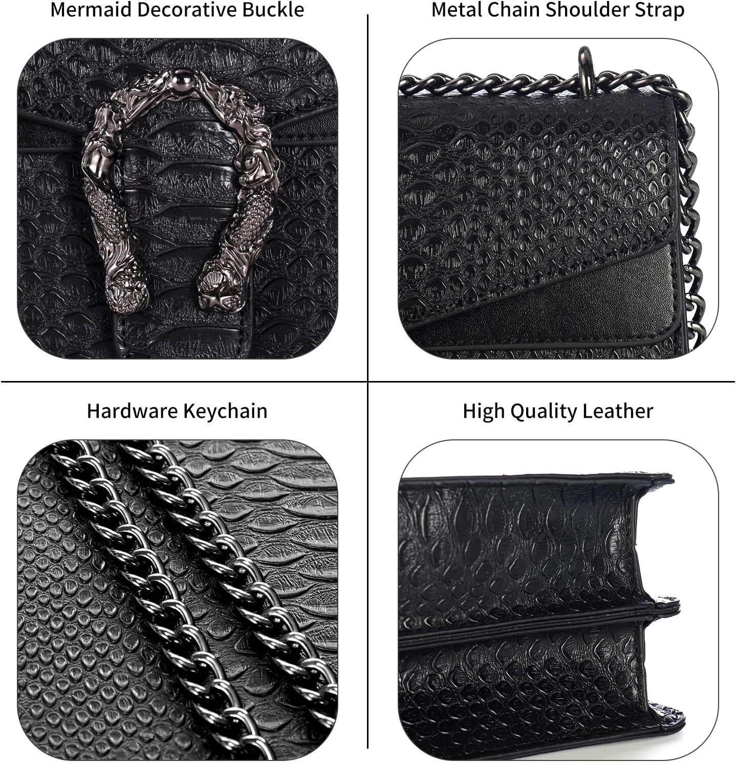 Leather Shoulder Bag Chain Purse for Women - Fashion Crossbody Bags Vintage Snake Print Underarm Bag Square Satchel Handbag A-black