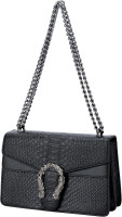 Leather Shoulder Bag Chain Purse for Women - Fashion Crossbody Bags Vintage Snake Print Underarm Bag Square Satchel Handbag A-black