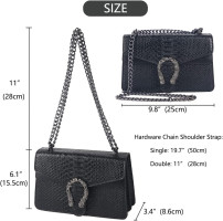 Leather Shoulder Bag Chain Purse for Women - Fashion Crossbody Bags Vintage Snake Print Underarm Bag Square Satchel Handbag A-black