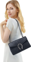 Leather Shoulder Bag Chain Purse for Women - Fashion Crossbody Bags Vintage Snake Print Underarm Bag Square Satchel Handbag A-black