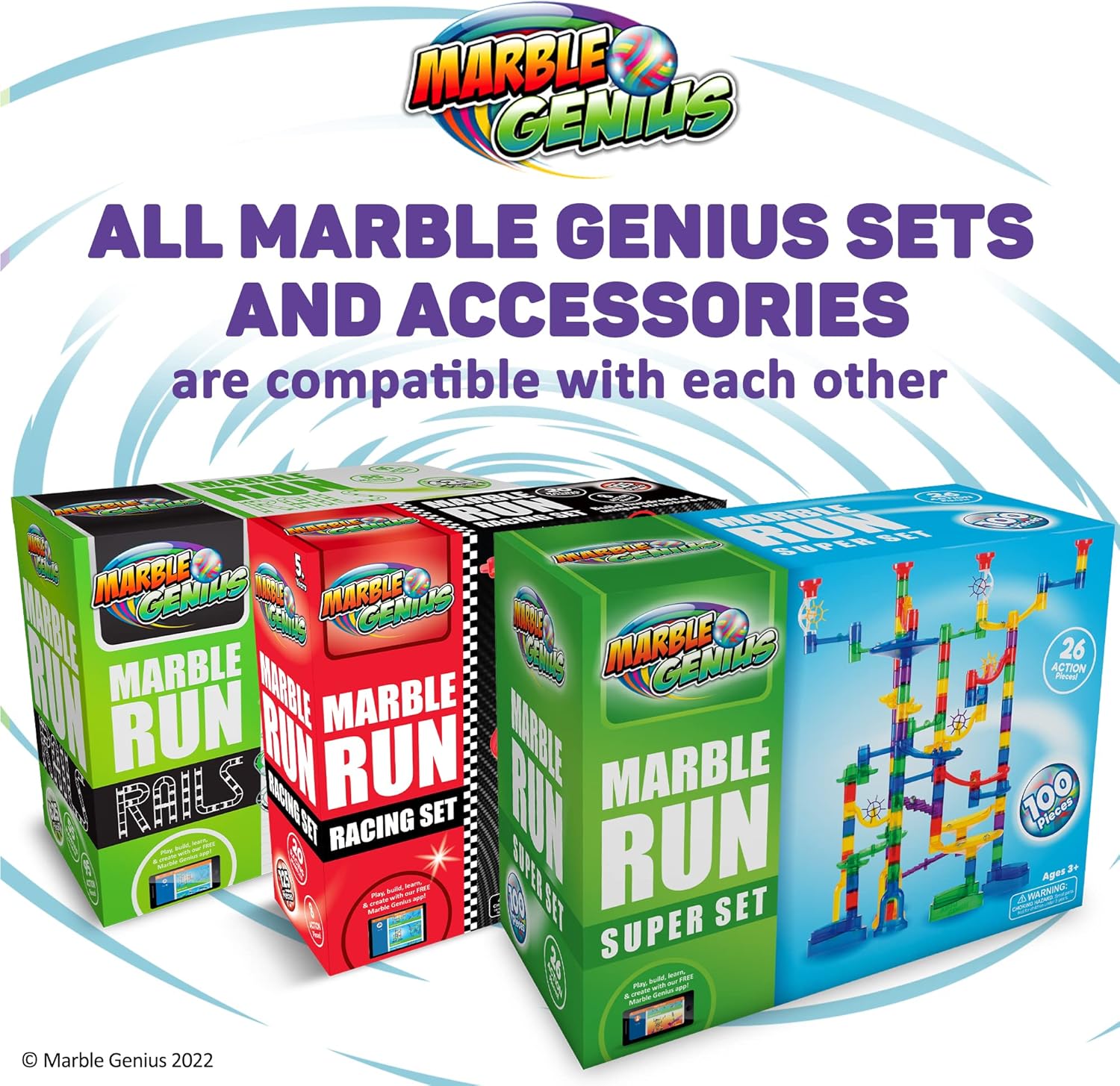 Marble Genius Marble Run - 150 Complete Pieces Maze Track Toys for Adults, Teens, Toddlers & Kids Aged 4-8 Years Old, (85 Translucent Marbulous Pieces + 65 Glass-Marble Set), Super Set 3.) Super Set - 150 Complete Pieces
