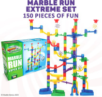 Marble Genius Marble Run - 150 Complete Pieces Maze Track Christmas Toys for Adults, Teens, Toddlers & Kids Aged 4-8 Years Old, (85 Translucent Marbulous Pieces + 65 Glass-Marble Set), Super Set 3.) Super Set - 150 Complete Pieces