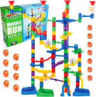 Marble Genius Marble Run - 150 Complete Pieces Maze Track Christmas Toys for Adults, Teens, Toddlers & Kids Aged 4-8 Years Old, (85 Translucent Marbulous Pieces + 65 Glass-Marble Set), Super Set 3.) Super Set - 150 Complete Pieces