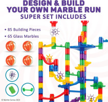 Marble Genius Marble Run - 150 Complete Pieces Maze Track Toys for Adults, Teens, Toddlers & Kids Aged 4-8 Years Old, (85 Translucent Marbulous Pieces + 65 Glass-Marble Set), Super Set 3.) Super Set - 150 Complete Pieces