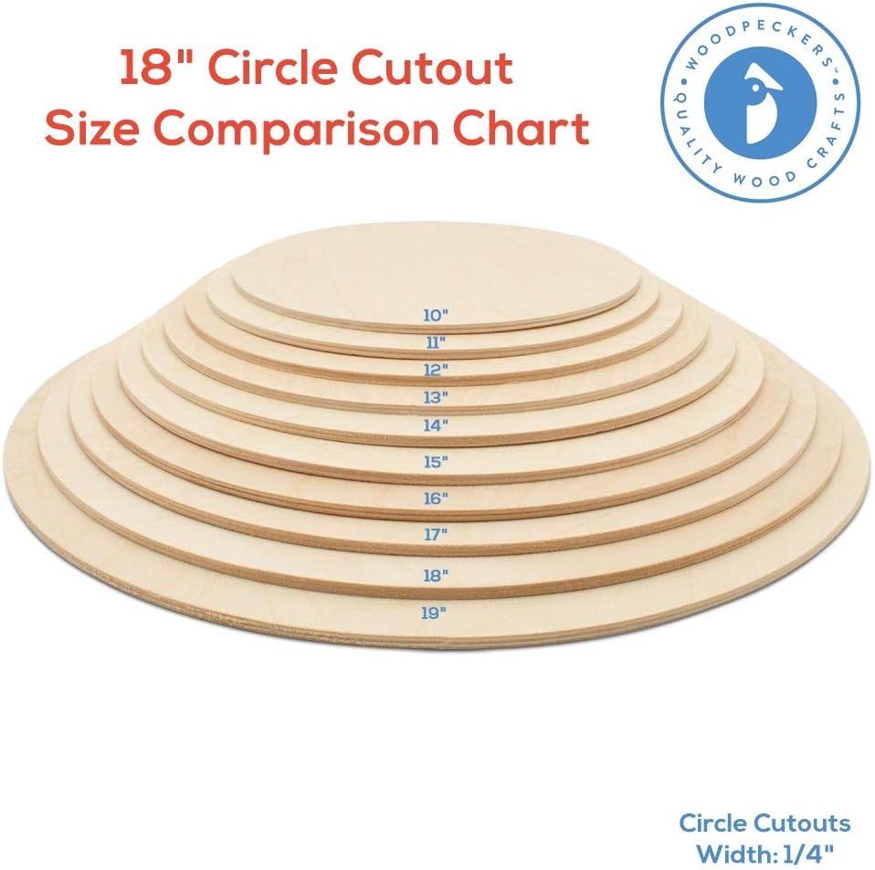 Wood Circles 18 inch, 1/4 Inch Thick, Birch Plywood Discs, Pack of 1 Unfinished Wood Circles for Crafts, Wood Rounds by Woodpeckers 18 inch, 1/4 inch thick Pack of 1