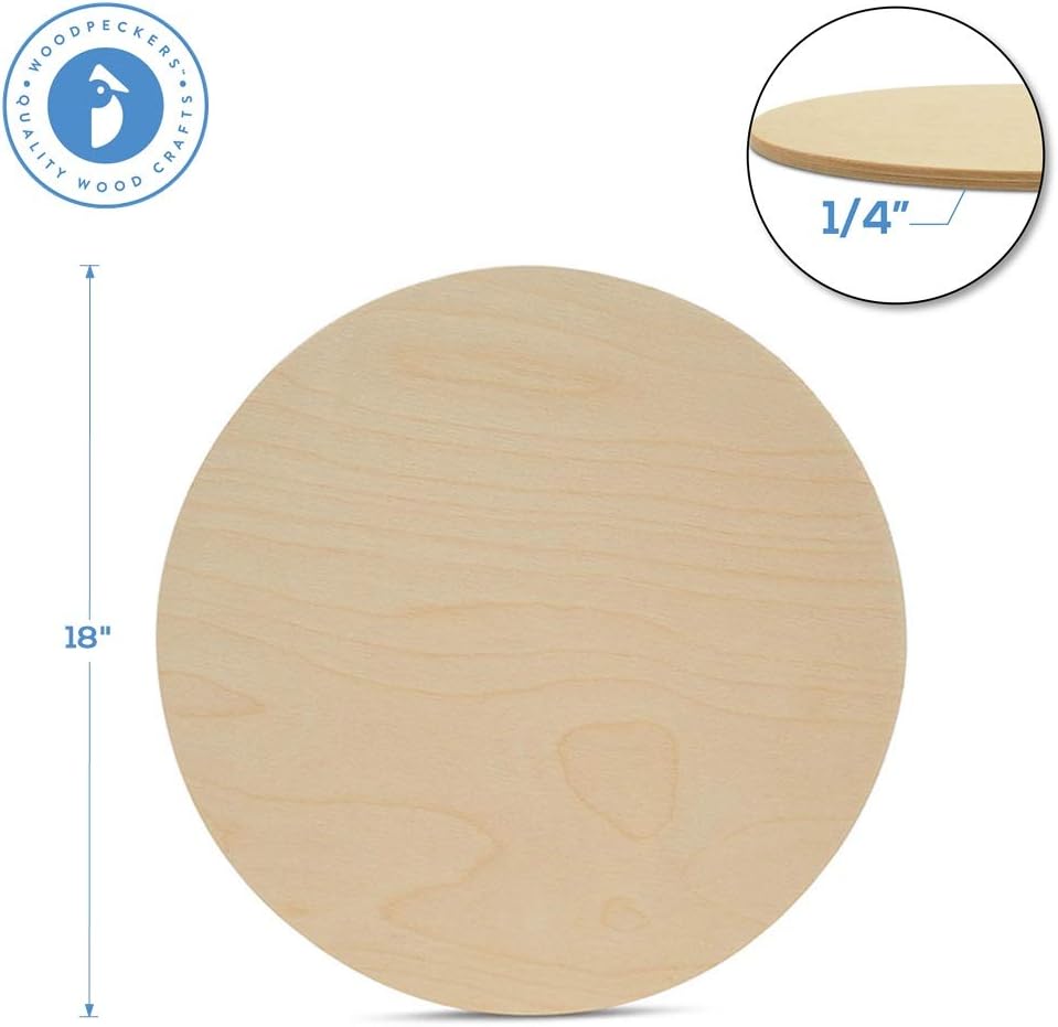 Wood Circles 18 inch, 1/4 Inch Thick, Birch Plywood Discs, Pack of 1 Unfinished Wood Circles for Crafts, Wood Rounds by Woodpeckers 18 inch, 1/4 inch thick Pack of 1
