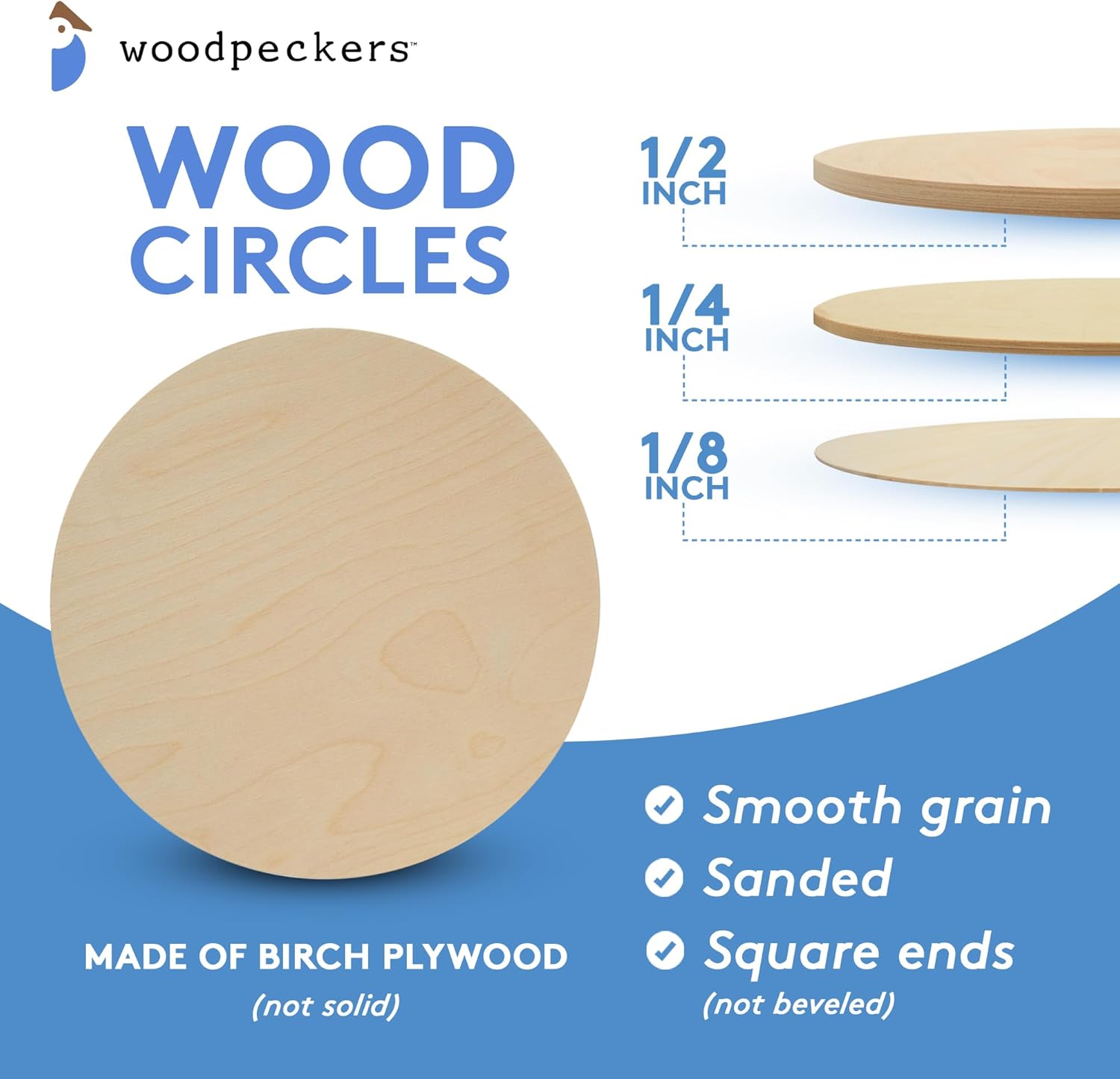 Wood Circles 18 inch, 1/4 Inch Thick, Birch Plywood Discs, Pack of 1 Unfinished Wood Circles for Crafts, Wood Rounds by Woodpeckers 18 inch, 1/4 inch thick Pack of 1