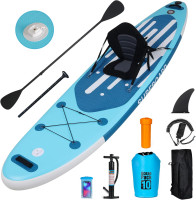 YUSING 11' Inflatable Stand Up Paddle Board with Kayak Seat, Non-Slip Deck SUP Paddle Board with Premium Kayak and SUP Accessories & Backpack, Portable Standing Boat for Youth & Adult Blue 11'