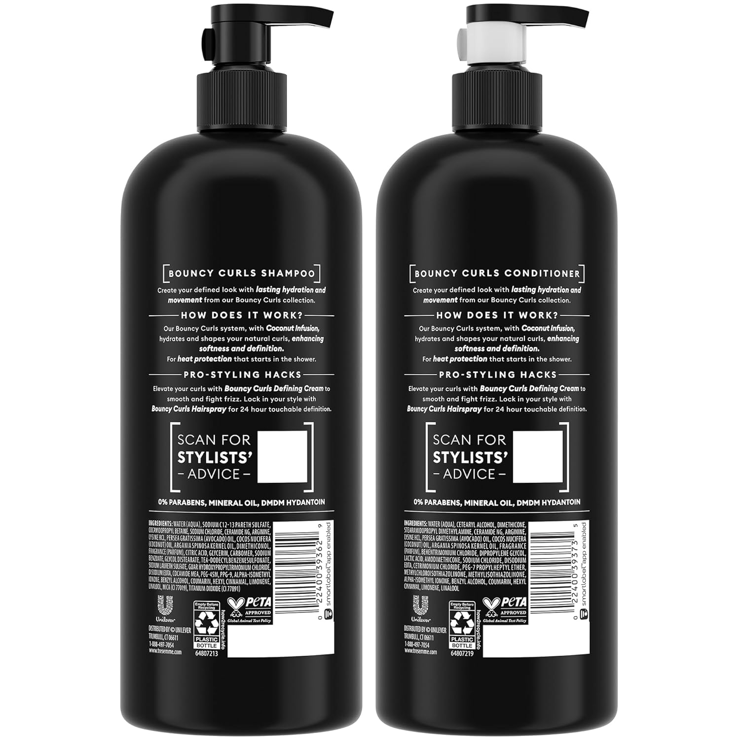 TRESemmé Shampoo and Conditioner Set, Bouncy Curls – Hydrating Curl-Defining, Curly Hair Formula, Frizz-Control Products, 28 Oz Ea