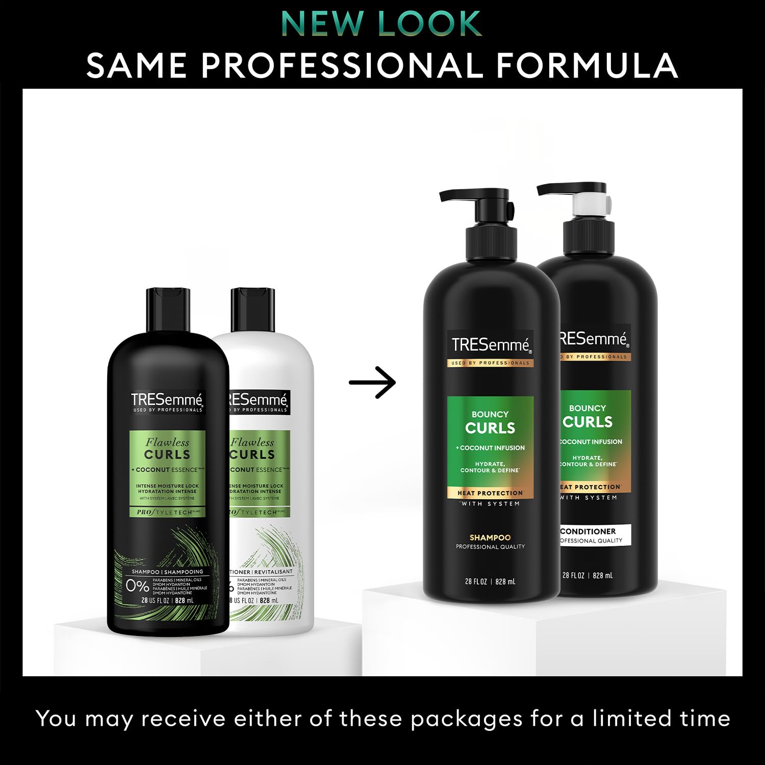 TRESemmé Shampoo and Conditioner Set, Bouncy Curls – Hydrating Curl-Defining, Curly Hair Formula, Frizz-Control Products, 28 Oz Ea