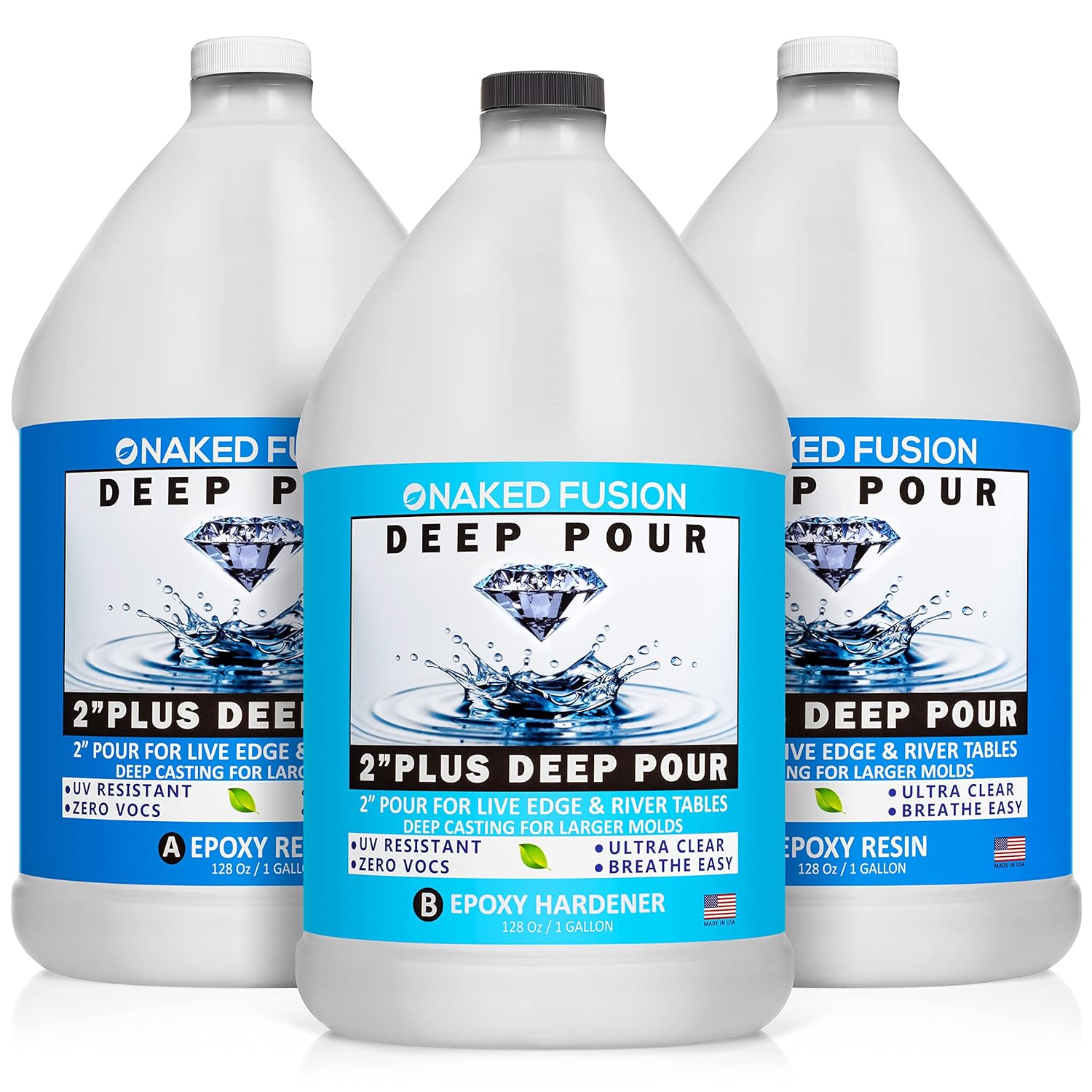 Epoxy Resin Crystal Clear-Deep Pour 2 Inch - Original Formula -Art Epoxy Casting Resin-3 Gallon Kit-for River Tables, Deep Resin Molds and Deep Casting Projects - Non Toxic -Zero VOC