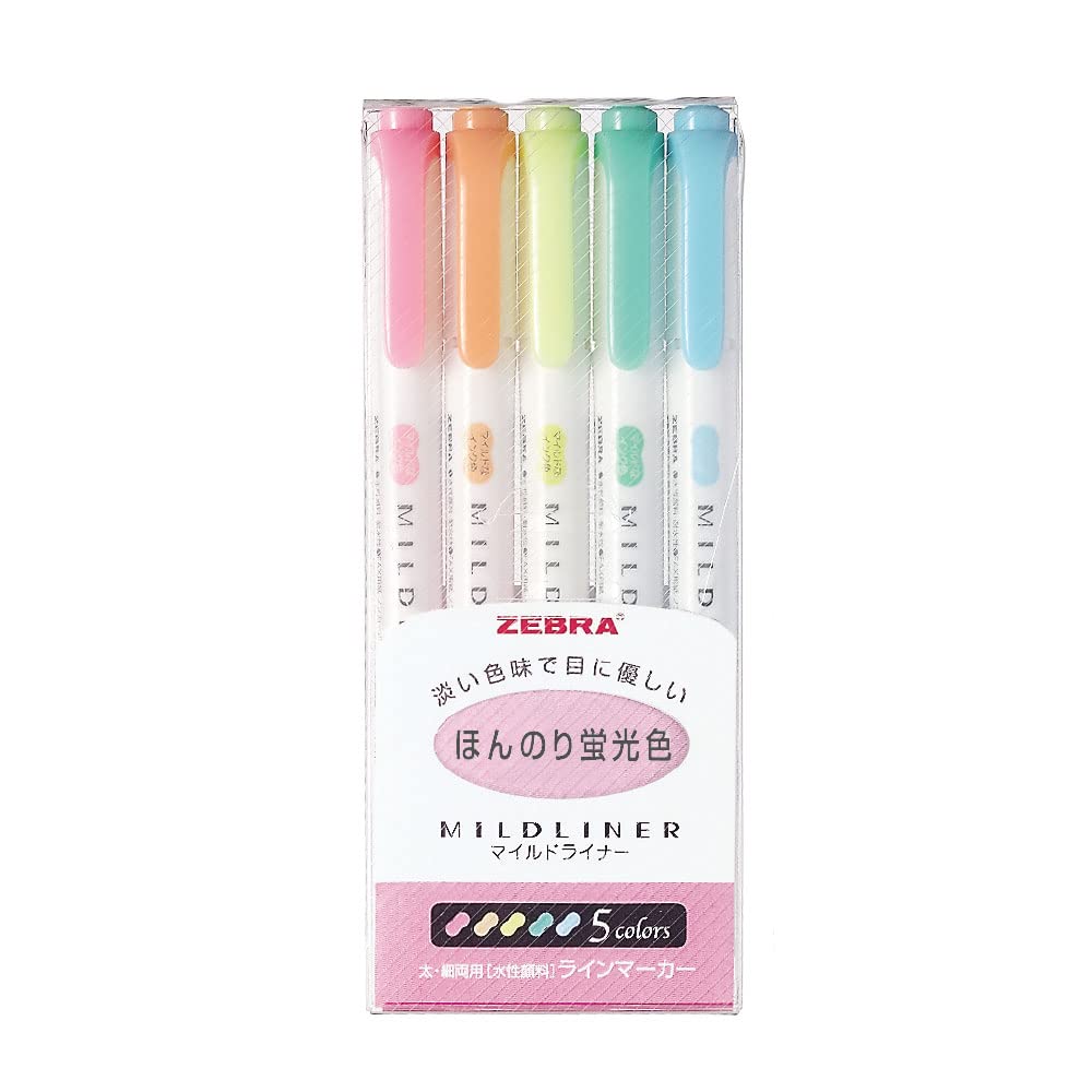 ZEBRA MILD LINER, Double Sided Highlighter, 5 Set (WKT7-5C) 5 color