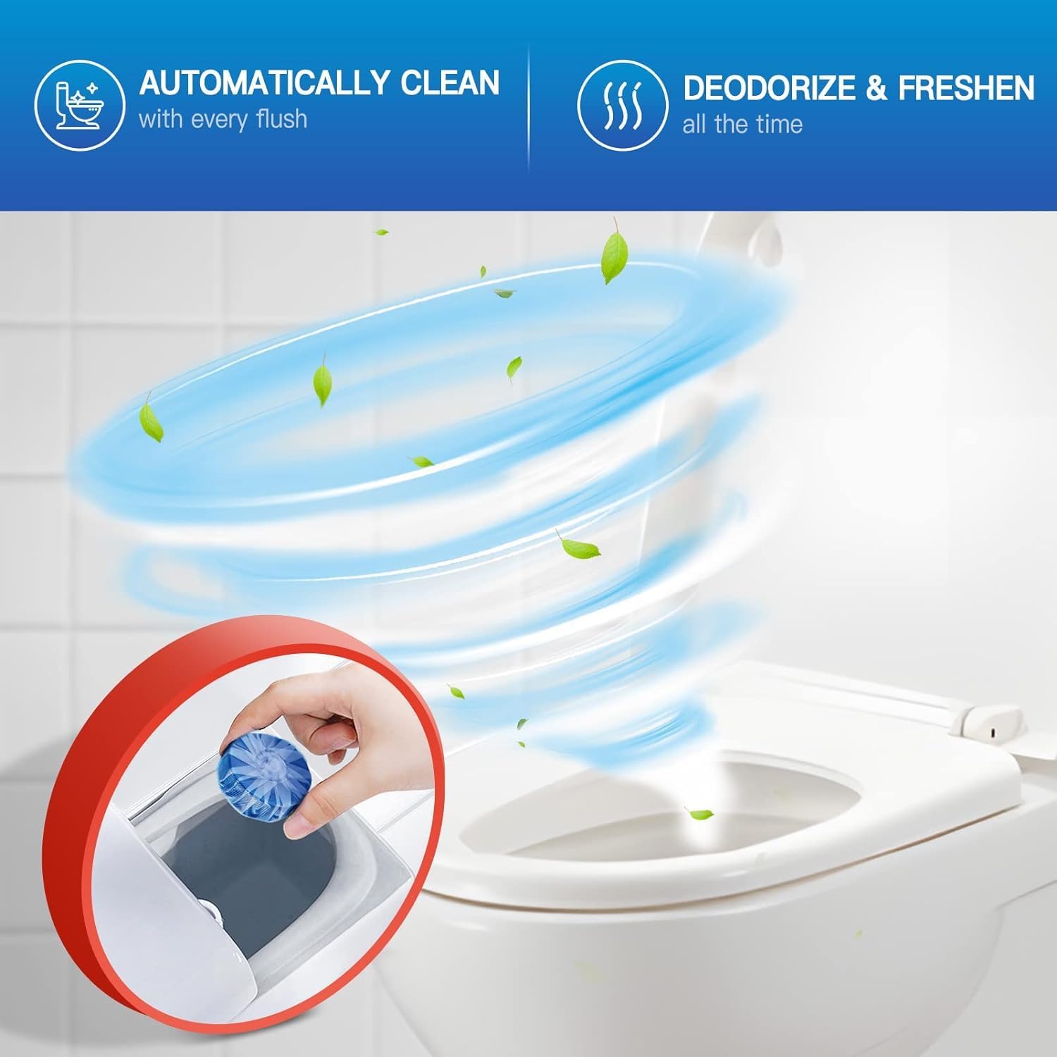 Vacplus Automatic Toilet Bowl Cleaner Tablets, Bathroom Toilet Tank Cleaner (12 PACK), VA-T165 12 Count (Pack of 1)