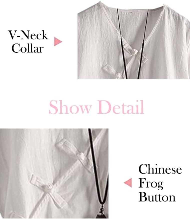 Minibee Women's Linen Retro Chinese Frog Button Tops Blouse X-Large White