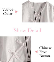 Minibee Women's Linen Retro Chinese Frog Button Tops Blouse X-Large White