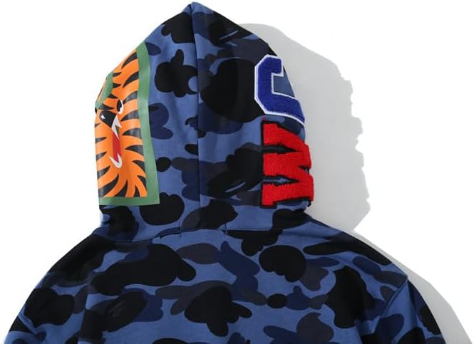 Camouflage shark jacket men's fall and winter cardigan zipper embroidery hooded sweater large size couple models Large Purple