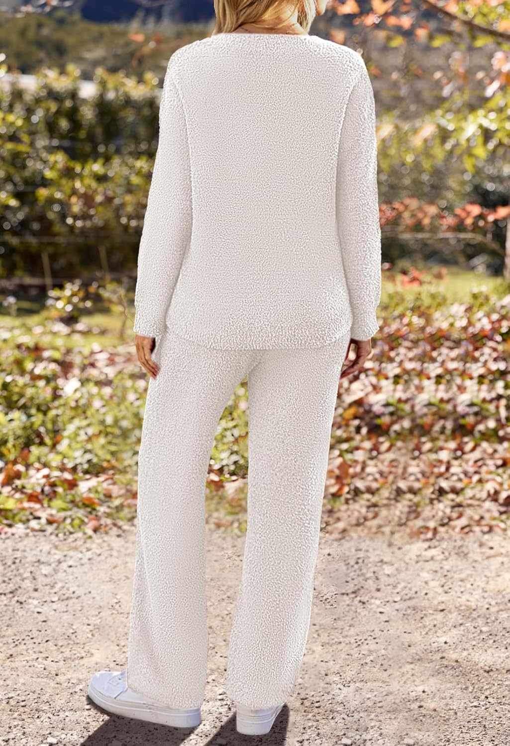 MEROKEETY Women's Lounge Sets 2025 Fall Fashion 2 Piece Outfits Sweater Pajama Set Fuzzy Loungewear Matching Winter Clothes Large Beige