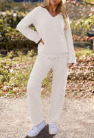 MEROKEETY Women's Lounge Sets 2025 Fall Fashion 2 Piece Outfits Sweater Pajama Set Fuzzy Loungewear Matching Winter Clothes Large Beige