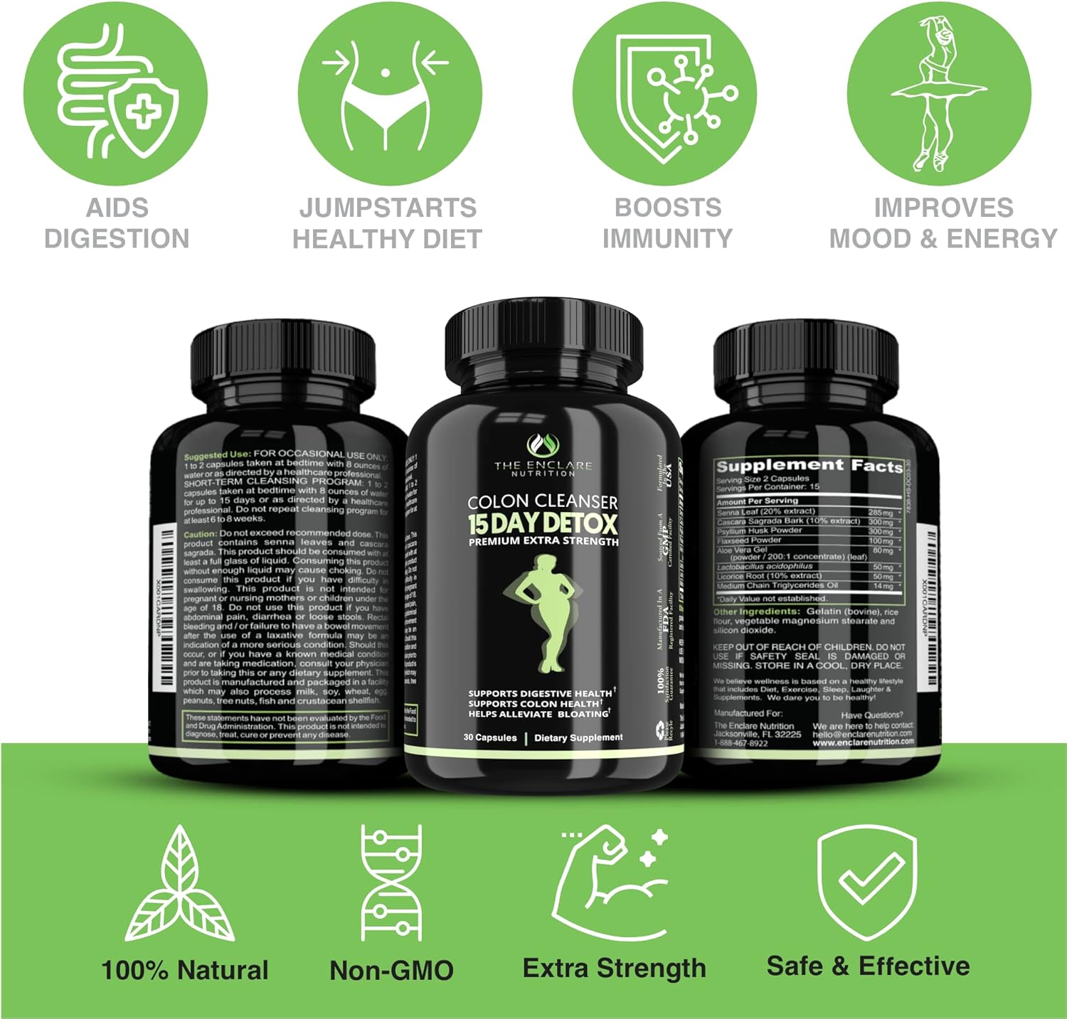 THE ENCLARE NUTRITION Colon Cleanse 15 Day Gut Cleanse Pills. Colon Cleanser for Women & Men. Psyllium, Probiotic Laxatives for Constipation, Bloating Relief, Detox Cleanse for Weight Loss Support (1)