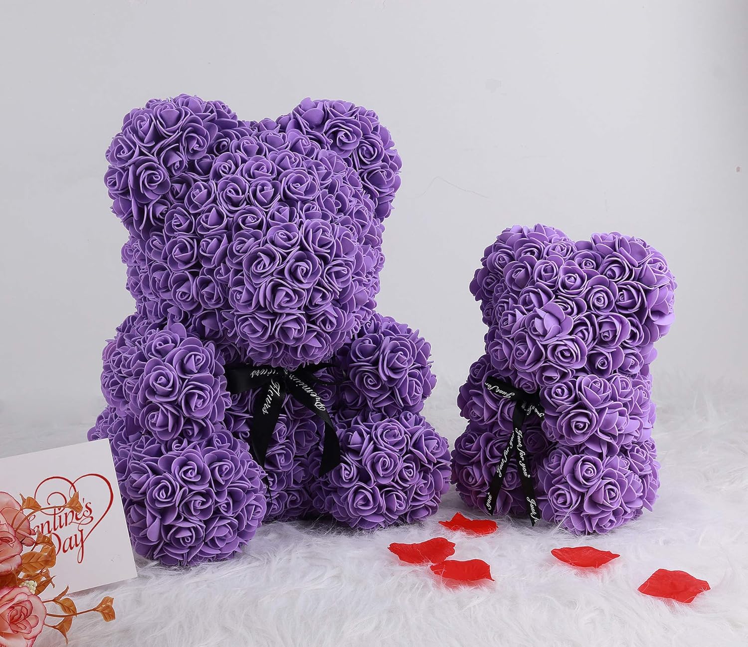 RECUTMS Artificial Rose Bear Flowers Rose Teddy Bear 10 inch Wedding Party Decoration Box for Valentines Day Gift Mothers Day Anniversary Birthday Present (Purple) Rb-purple