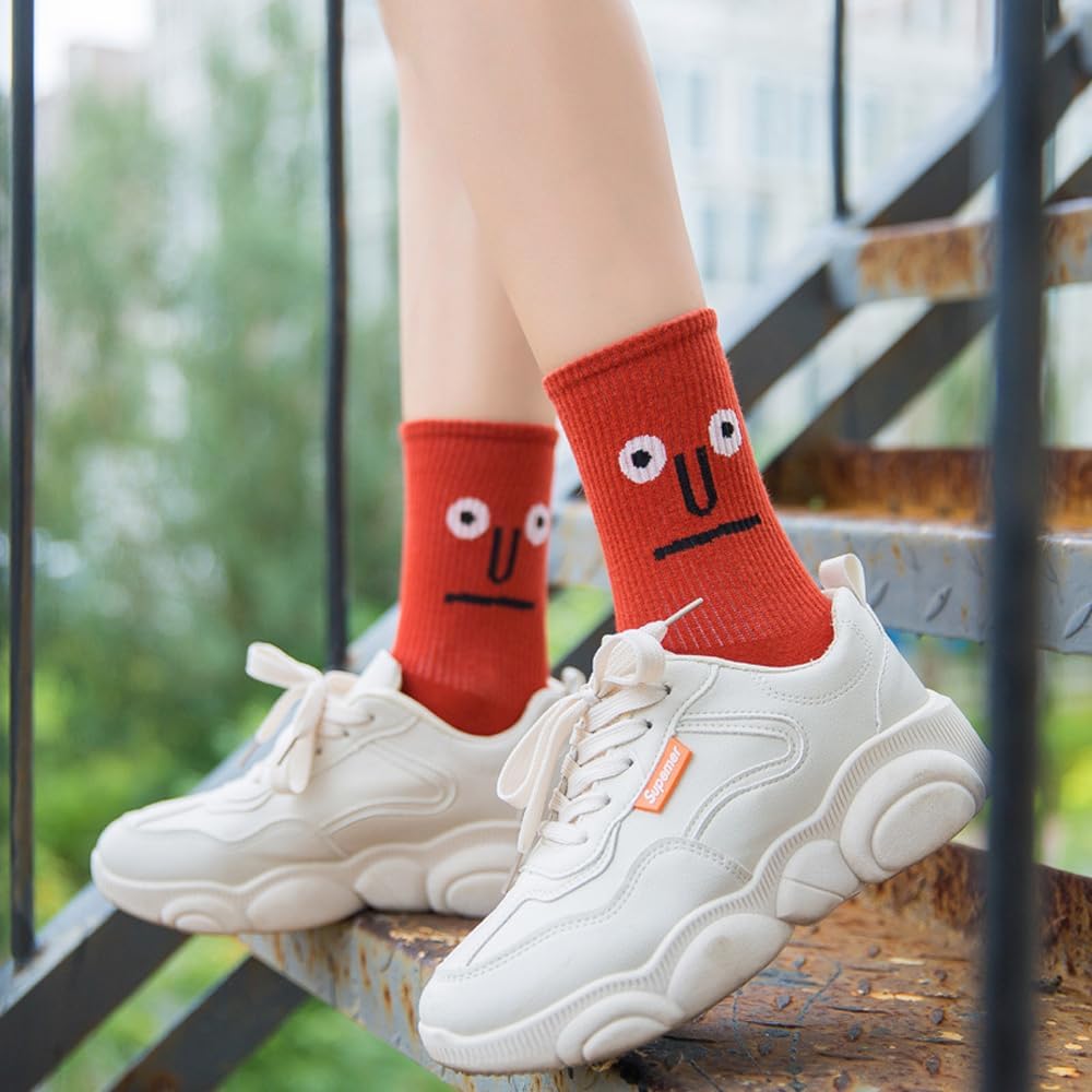 Meloday 10 PACK Crazy Funny Emotion Crew Socks Soft Cotton - 10 different fun designs and color per pack 5-10 Soothe