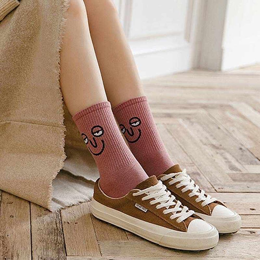 Meloday 10 PACK Crazy Funny Emotion Crew Socks Soft Cotton - 10 different fun designs and color per pack 5-10 Soothe