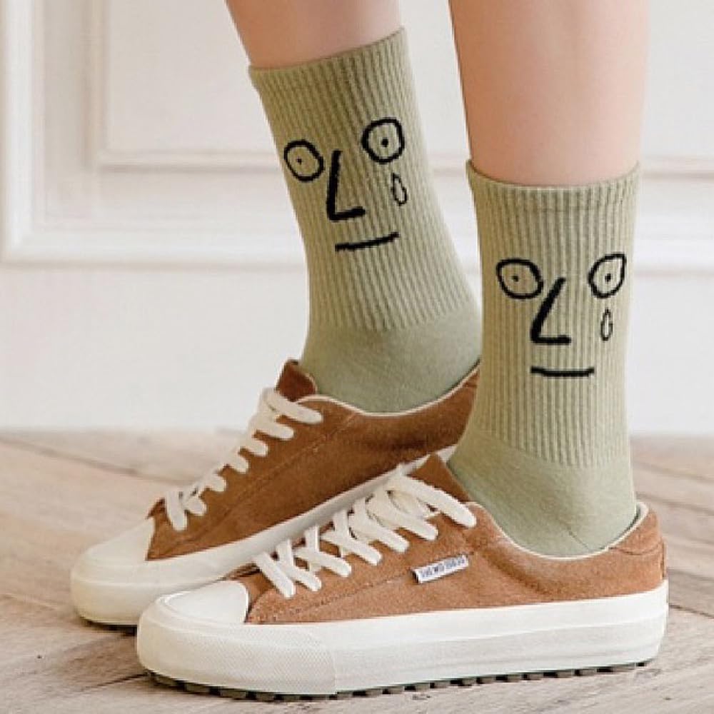 Meloday 10 PACK Crazy Funny Emotion Crew Socks Soft Cotton - 10 different fun designs and color per pack 5-10 Soothe
