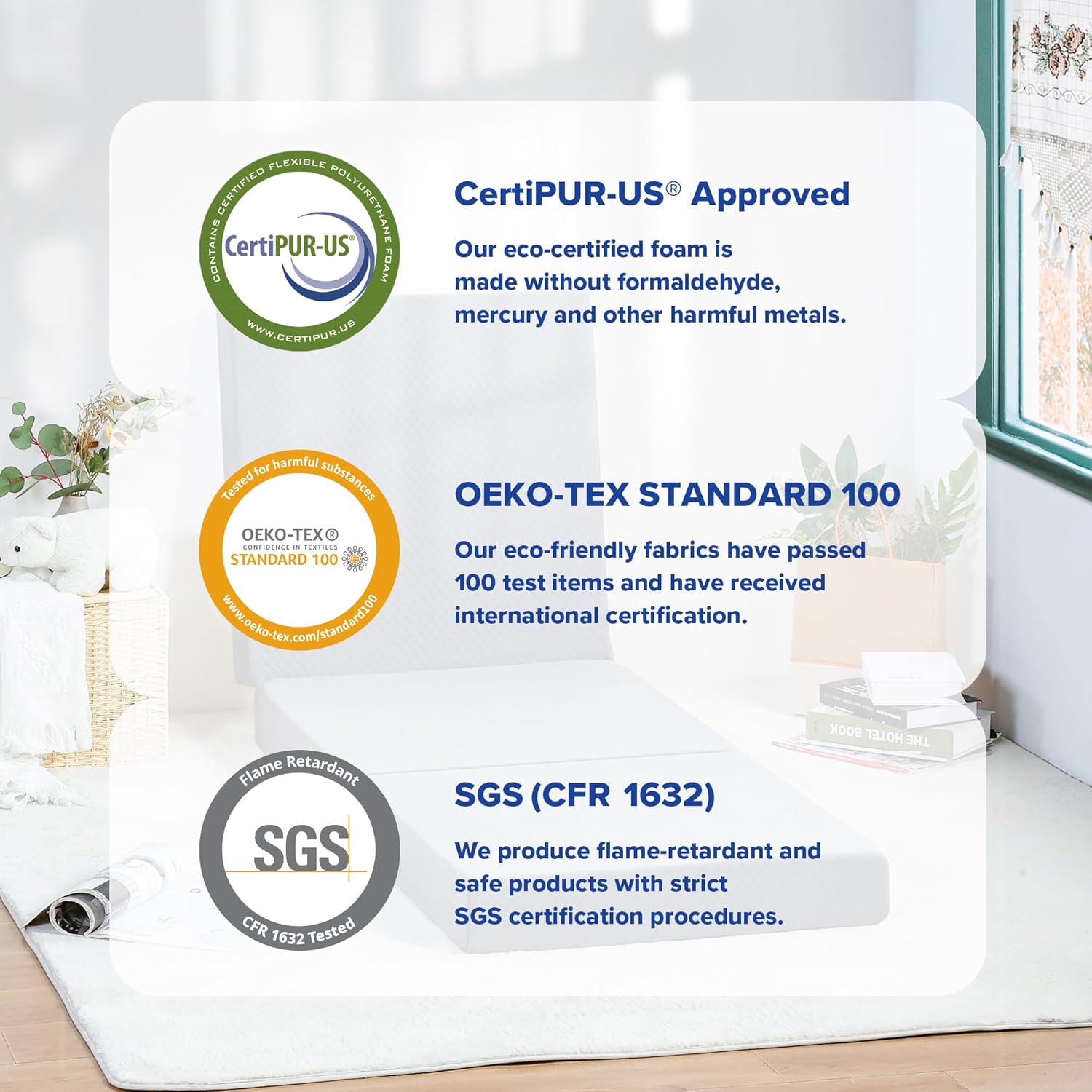 Olee Sleep Tri-Folding Memory Foam Mattress Topper, 4 Inch Gel Folding Mattress for Camping, Foldable Guest Bed, Washable Cover, CertiPUR-US Certified, Soft, Grey, Single Size Classic Single Grey