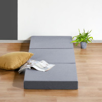 Olee Sleep Tri-Folding Memory Foam Mattress Topper, 4 Inch Gel Folding Mattress for Camping, Foldable Guest Bed, Washable Cover, CertiPUR-US Certified, Soft, Grey, Single Size Classic Single Grey