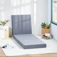 Olee Sleep Tri-Folding Memory Foam Mattress Topper, 4 Inch Gel Folding Mattress for Camping, Foldable Guest Bed, Washable Cover, CertiPUR-US Certified, Soft, Grey, Single Size Classic Single Grey