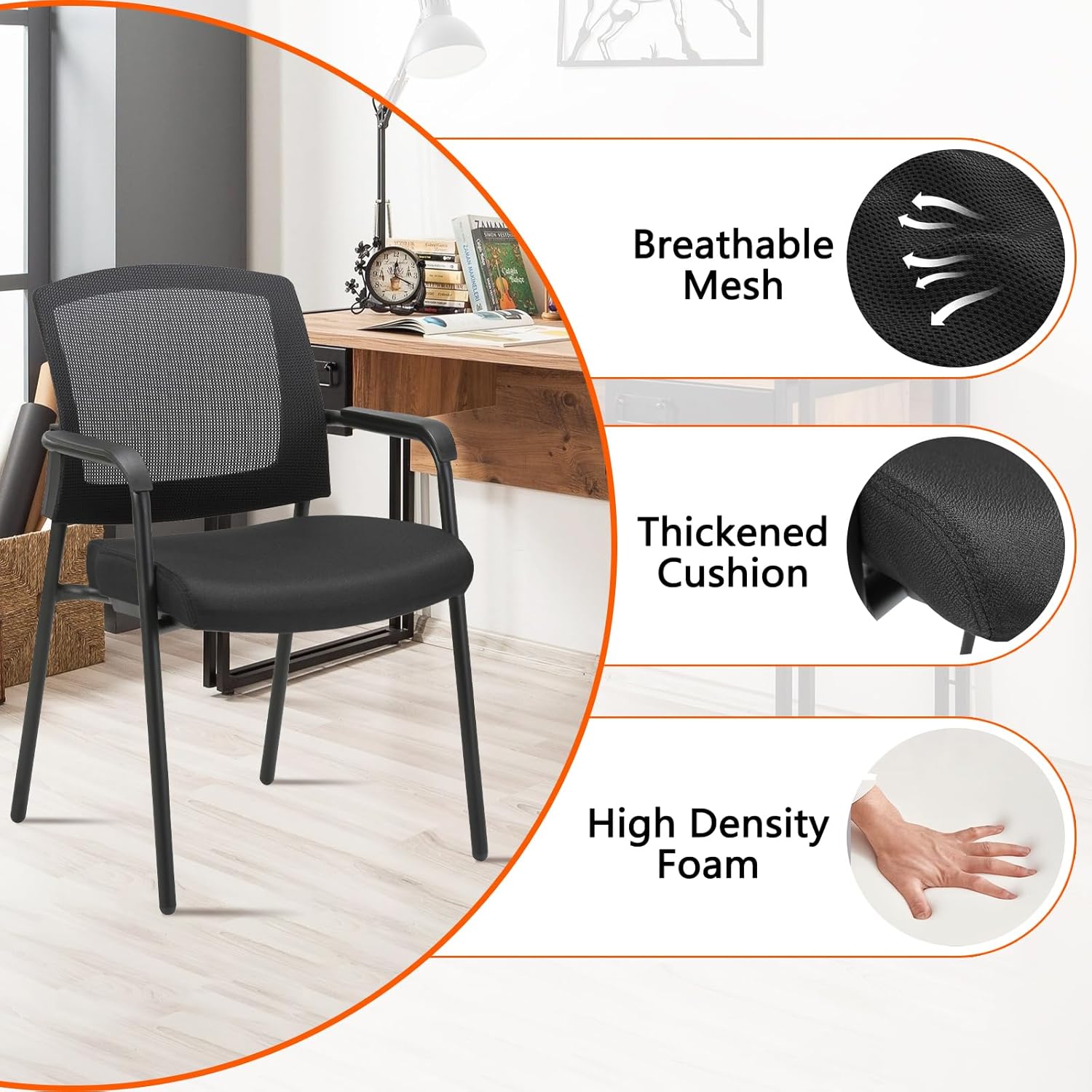 CLATINA Office Reception Guest Chair Mesh Back Stacking with Ergonomic Lumbar Support and Thickened Seat Cushion for Waiting Conference Room Black 1 Pack Black
