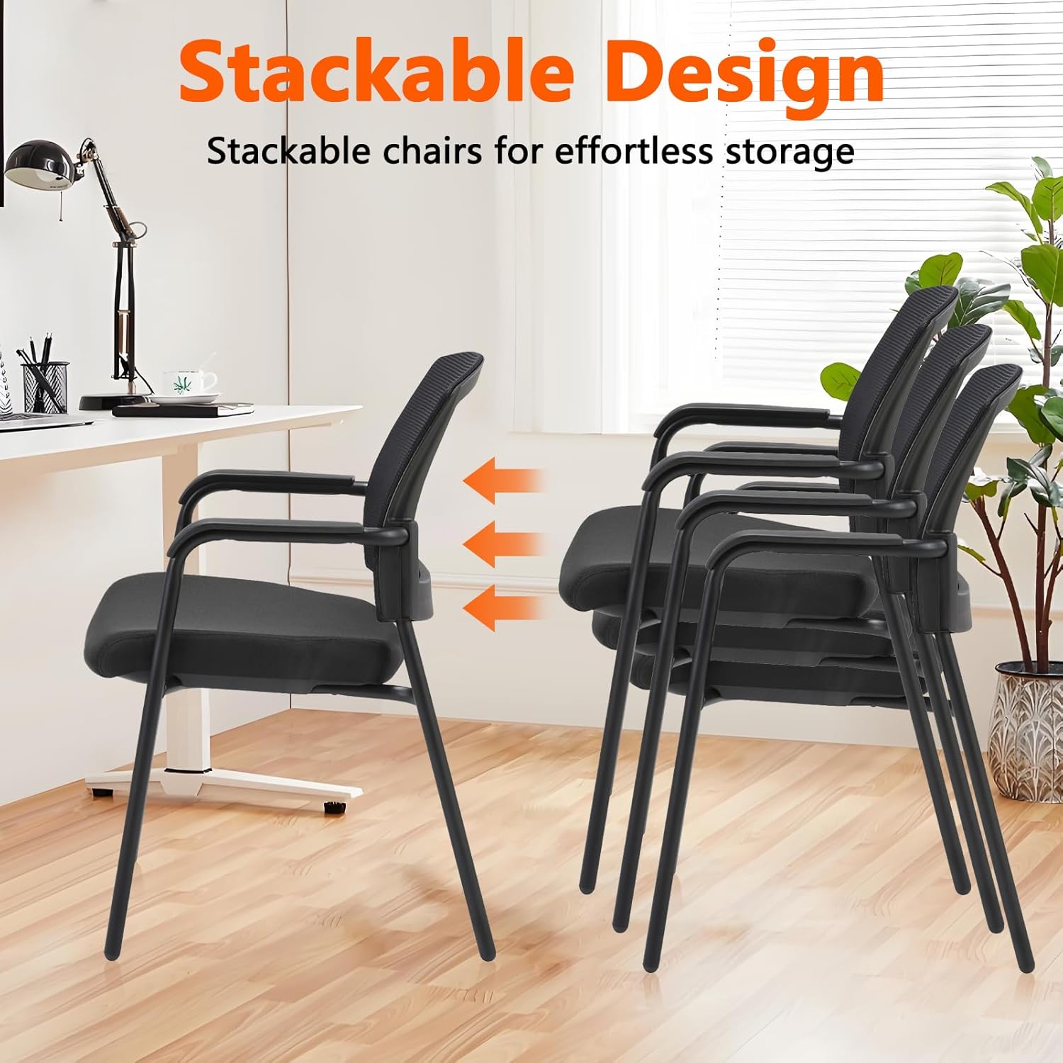 CLATINA Office Reception Guest Chair Mesh Back Stacking with Ergonomic Lumbar Support and Thickened Seat Cushion for Waiting Conference Room Black Black 1 Pack