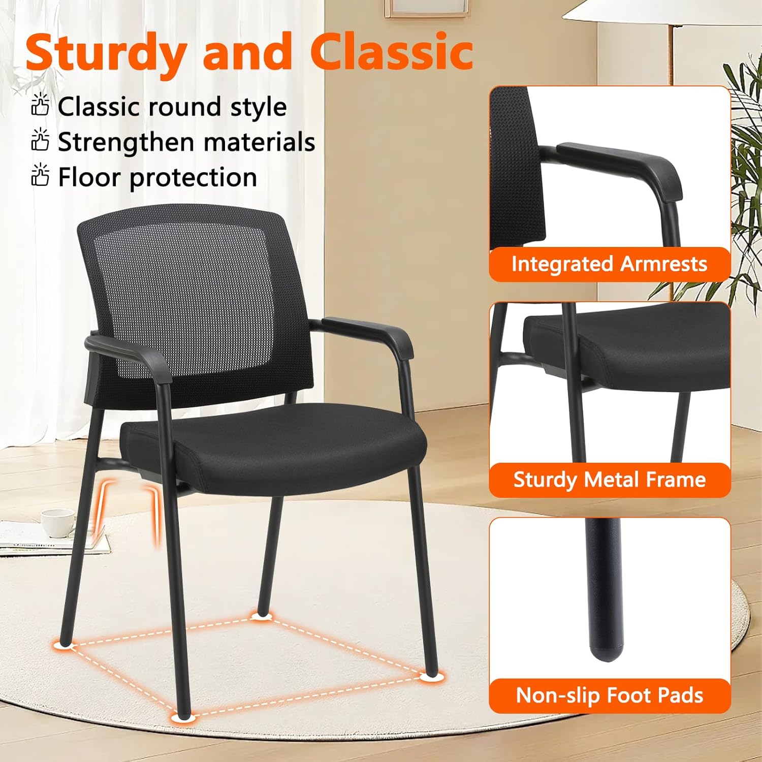 CLATINA Office Reception Guest Chair Mesh Back Stacking with Ergonomic Lumbar Support and Thickened Seat Cushion for Waiting Conference Room Black Black 1 Pack