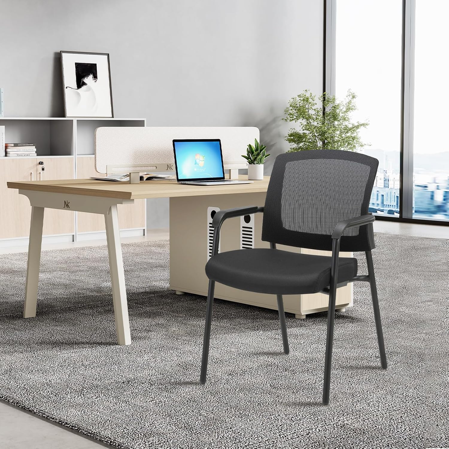 CLATINA Office Reception Guest Chair Mesh Back Stacking with Ergonomic Lumbar Support and Thickened Seat Cushion for Waiting Conference Room Black 1 Pack Black