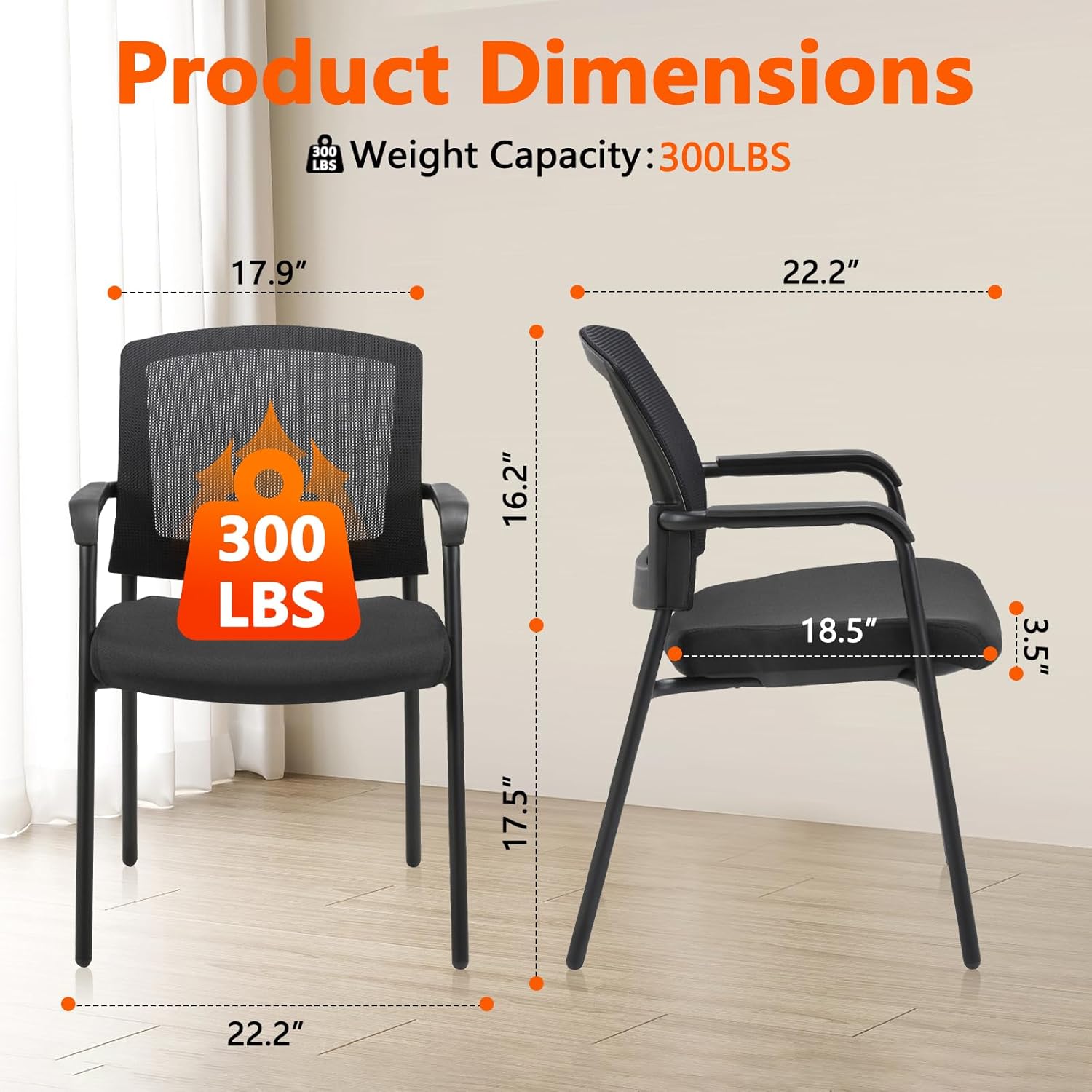 CLATINA Office Reception Guest Chair Mesh Back Stacking with Ergonomic Lumbar Support and Thickened Seat Cushion for Waiting Conference Room Black Black 1 Pack