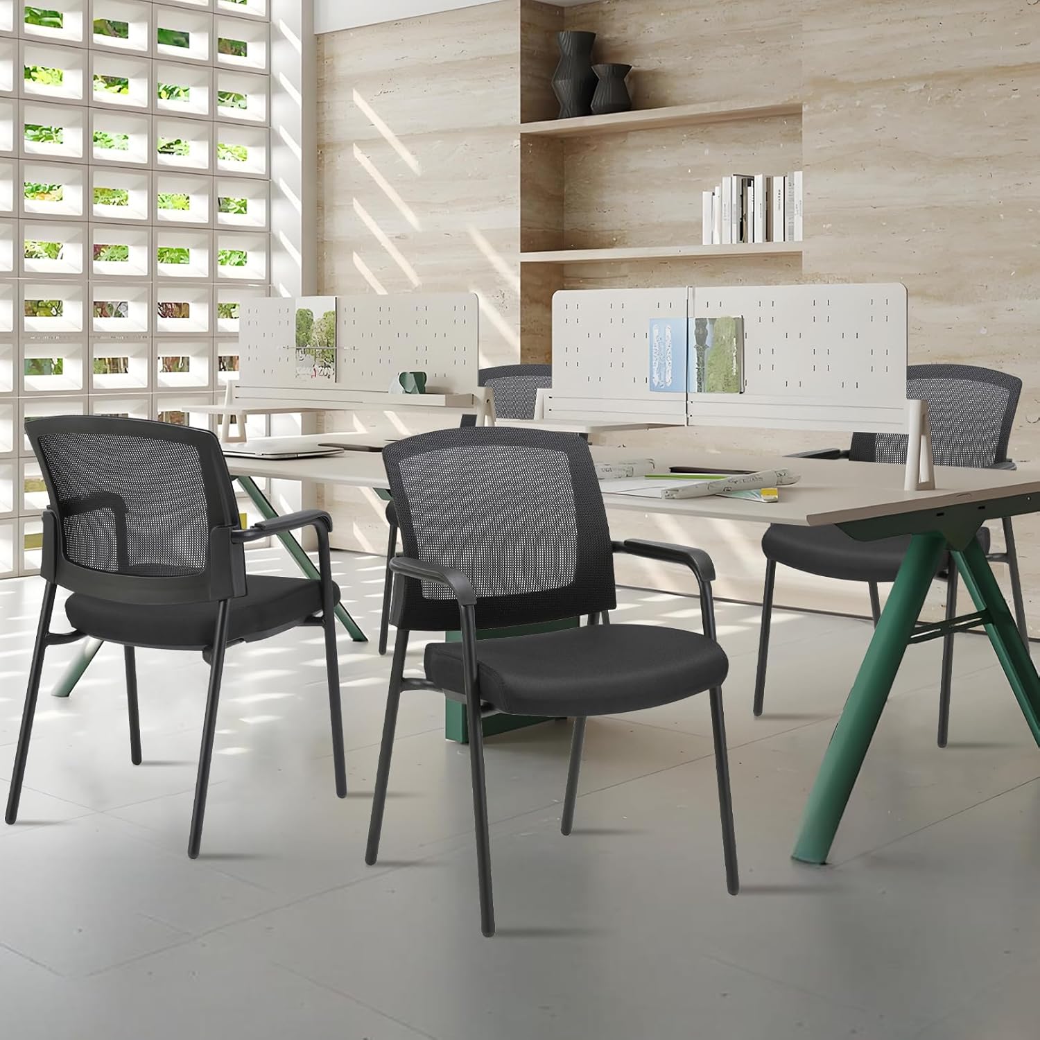 CLATINA Office Reception Guest Chair Mesh Back Stacking with Ergonomic Lumbar Support and Thickened Seat Cushion for Waiting Conference Room Black 2 Pack