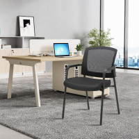 CLATINA Office Reception Guest Chair Mesh Back Stacking with Ergonomic Lumbar Support and Thickened Seat Cushion for Waiting Conference Room Black 1 Pack Black