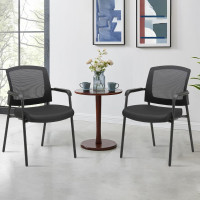 CLATINA Office Reception Guest Chair Mesh Back Stacking with Ergonomic Lumbar Support and Thickened Seat Cushion for Waiting Conference Room Black 2 Pack