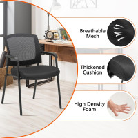 CLATINA Office Reception Guest Chair Mesh Back Stacking with Ergonomic Lumbar Support and Thickened Seat Cushion for Waiting Conference Room Black 2 Pack