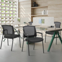 CLATINA Office Reception Guest Chair Mesh Back Stacking with Ergonomic Lumbar Support and Thickened Seat Cushion for Waiting Conference Room Black 2 Pack