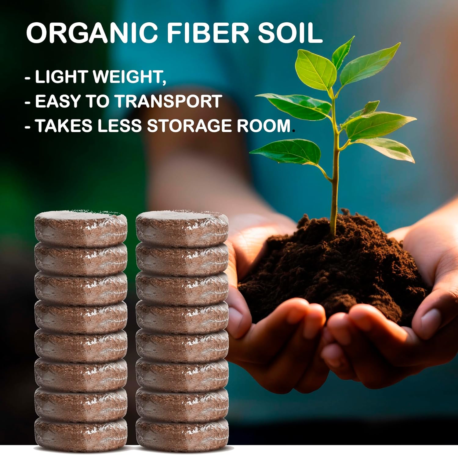 16 Pack Expanding Organic Fiber Soil, Amazing Potting Soil for Indoor Plants & Herbs. Soil Discs Made from Coco Coir. Expands to Fit 3” and 4” Pots.